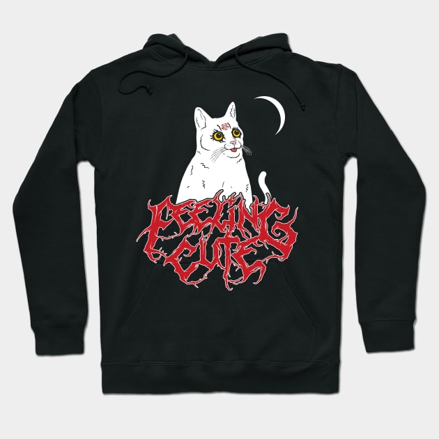 Satanic Cute White Derpy Demon Cat Feeling Cute Hoodie by original84collective